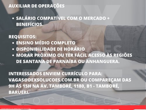 Vaga para Auxiliar de Operaes em Barueri