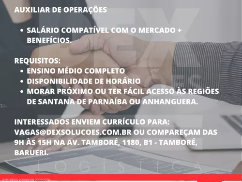 Vaga para Auxiliar de Operações em Barueri